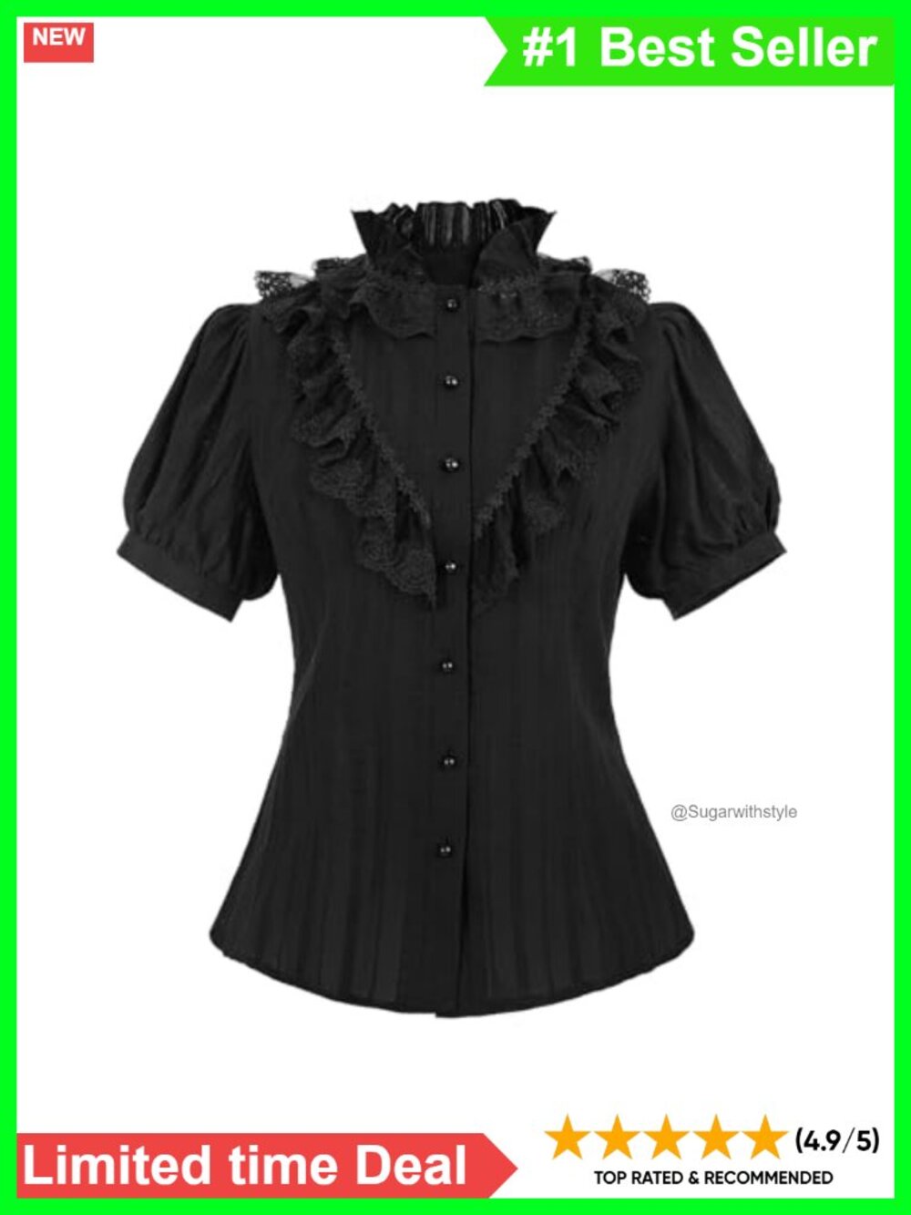 Victorian Blouse Women Puff Short Sleeve Gothic Button Down with Bow Tie